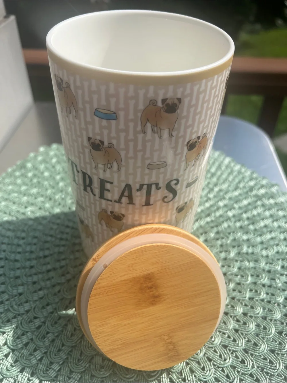 NWT Pet Treat Canister - Beige Pug Design